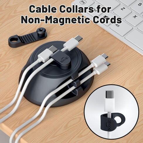 Magnetic Cord Holder Cable Organizer - SOOOEC 3 in 1 Wire Magnetic with 4 Cable Clips & Strong Magnet Top, Charger Cord Management Holder for All Cables, Side Table Nightstand Desktop in Saudi Arabia