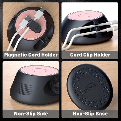Magnetic Cord Holder Cable Organizer - SOOOEC 3 in 1 Wire Magnetic with 4 Cable Clips & Strong Magnet Top, Charger Cord Management Holder for All Cables, Side Table Nightstand Desktop in Saudi Arabia