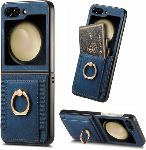 لهاتف Samsung Galaxy Z Flip 6 مع حامل بطاقة، حافظة هاتف بمحفظة مع حامل دائري مدمج من جلد البولي يوريثان حافظة واقية للنساء والفتيات Samsung Galaxy Z Flip 6 بني in Kuwait