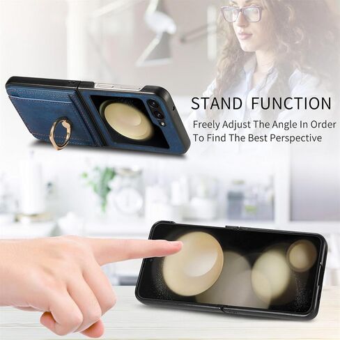 لهاتف Samsung Galaxy Z Flip 6 مع حامل بطاقة، حافظة هاتف بمحفظة مع حامل دائري مدمج من جلد البولي يوريثان حافظة واقية للنساء والفتيات Samsung Galaxy Z Flip 6 بني in Kuwait