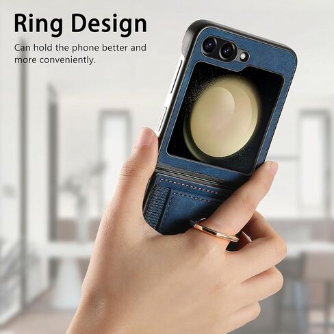 لهاتف Samsung Galaxy Z Flip 6 مع حامل بطاقة، حافظة هاتف بمحفظة مع حامل دائري مدمج من جلد البولي يوريثان حافظة واقية للنساء والفتيات Samsung Galaxy Z Flip 6 بني in Kuwait