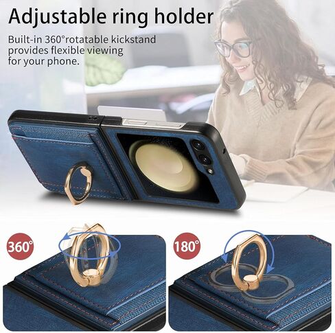 لهاتف Samsung Galaxy Z Flip 6 مع حامل بطاقة، حافظة هاتف بمحفظة مع حامل دائري مدمج من جلد البولي يوريثان حافظة واقية للنساء والفتيات Samsung Galaxy Z Flip 6 بني in Kuwait