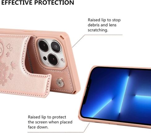 iCoverCase Compatible with iPhone 13 Pro Max Wallet Phone Case with Card Holder for Women, RFID Blocking Embossed PU Leather Wrist Strap Case 6.7 Inch (Heart Black) in Saudi Arabia
