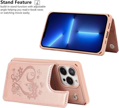 iCoverCase Compatible with iPhone 13 Pro Max Wallet Phone Case with Card Holder for Women, RFID Blocking Embossed PU Leather Wrist Strap Case 6.7 Inch (Heart Black) in Saudi Arabia