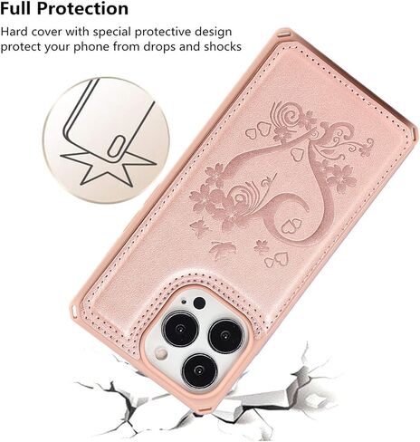 iCoverCase Compatible with iPhone 13 Pro Max Wallet Phone Case with Card Holder for Women, RFID Blocking Embossed PU Leather Wrist Strap Case 6.7 Inch (Heart Black) in Saudi Arabia