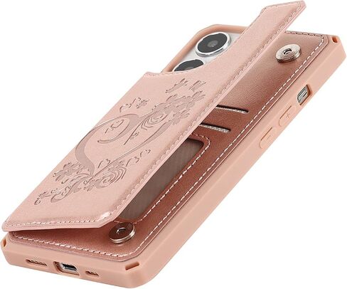 iCoverCase Compatible with iPhone 13 Pro Max Wallet Phone Case with Card Holder for Women, RFID Blocking Embossed PU Leather Wrist Strap Case 6.7 Inch (Heart Black) in Saudi Arabia