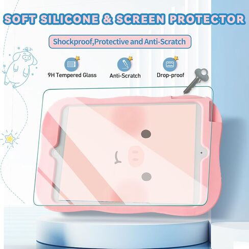 for iPad 9th 8th 7th Generation Case iPad 10.2 Case with Screen Protector ShoulderProtector 360 Rotating Kickstand for Kids Girl Cute Pig Silicone Tablet Cover for iPad 9th/8th/7th Gen 10.2''（pink） in Kuwait