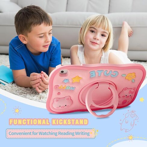 for iPad 9th 8th 7th Generation Case iPad 10.2 Case with Screen Protector ShoulderProtector 360 Rotating Kickstand for Kids Girl Cute Pig Silicone Tablet Cover for iPad 9th/8th/7th Gen 10.2''（pink） in Kuwait