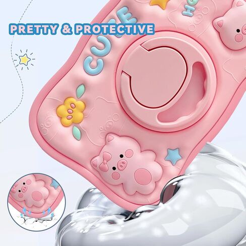 for iPad 9th 8th 7th Generation Case iPad 10.2 Case with Screen Protector ShoulderProtector 360 Rotating Kickstand for Kids Girl Cute Pig Silicone Tablet Cover for iPad 9th/8th/7th Gen 10.2''（pink） in Kuwait