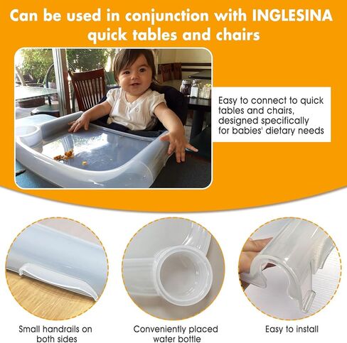 صينية طعام للأطفال متوافقة مع كرسي الطاولة السريع إنجليسينا، صينية تغذية الأطفال المحمولة مع قطعة واحدة من مفرش طاولة كرسي الطاولة السريع، آمنة للاستخدام في غسالة الأطباق البلاستيكية الخالية من مادة BPA، شفافة in Kuwait