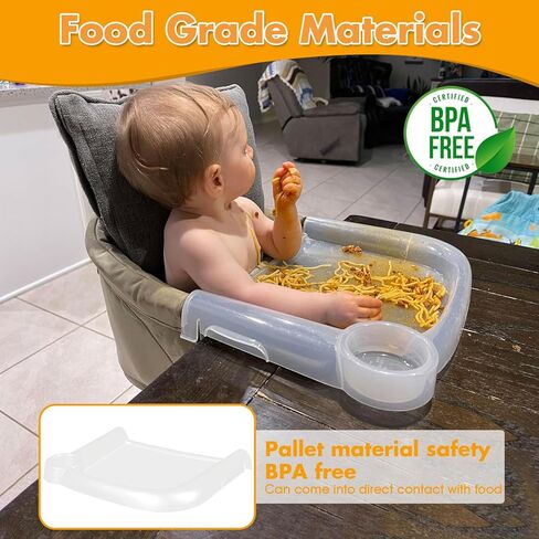 صينية طعام للأطفال متوافقة مع كرسي الطاولة السريع إنجليسينا، صينية تغذية الأطفال المحمولة مع قطعة واحدة من مفرش طاولة كرسي الطاولة السريع، آمنة للاستخدام في غسالة الأطباق البلاستيكية الخالية من مادة BPA، شفافة in Kuwait