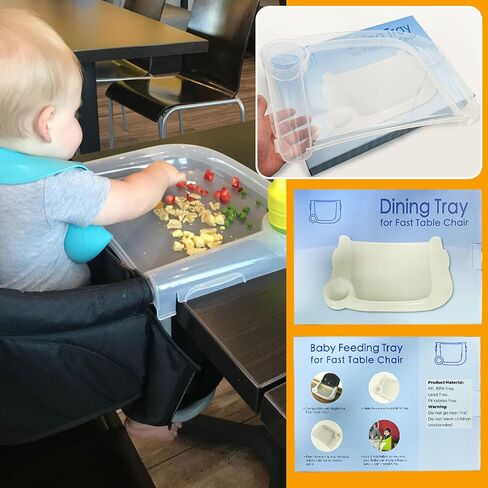 صينية طعام للأطفال متوافقة مع كرسي الطاولة السريع إنجليسينا، صينية تغذية الأطفال المحمولة مع قطعة واحدة من مفرش طاولة كرسي الطاولة السريع، آمنة للاستخدام في غسالة الأطباق البلاستيكية الخالية من مادة BPA، شفافة in Kuwait