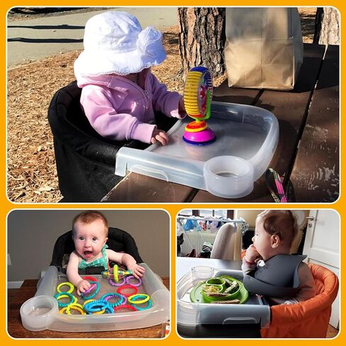 صينية طعام للأطفال متوافقة مع كرسي الطاولة السريع إنجليسينا، صينية تغذية الأطفال المحمولة مع قطعة واحدة من مفرش طاولة كرسي الطاولة السريع، آمنة للاستخدام في غسالة الأطباق البلاستيكية الخالية من مادة BPA، شفافة in Kuwait