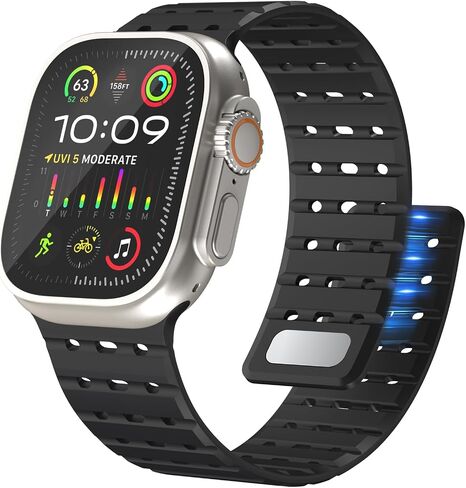Magnetic Sport Band Compatible with Apple Watch Band 49mm 45mm 44mm 42mm for Men Women, Anti Sweat Soft Silicone Breathable Wide Strap for iWatch Ultra 2 Series SE 9 8 7 6 5 4 3 in Saudi Arabia