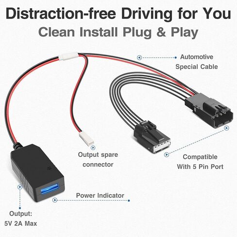 محول طاقة YQMAJIM DashCam، (5P TypeF) متوافق مع Select Ford Mach-E، Bronco Sport، Explorer مع مرآة الرؤية الخلفية ذات التعتيم التلقائي، كابل محول USB مدمج لإخفاء لوحة الرادار، تثبيت نظيف in Kuwait