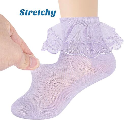 Meeshine 5 Pairs Baby Girls Ruffle Lace Ankle Socks Eyelet Mesh Thin Frilly Dress Cotton Socks for Toddler Kids 1-8T in Saudi Arabia