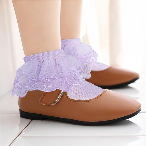 Meeshine 5 Pairs Baby Girls Ruffle Lace Ankle Socks Eyelet Mesh Thin Frilly Dress Cotton Socks for Toddler Kids 1-8T in Saudi Arabia