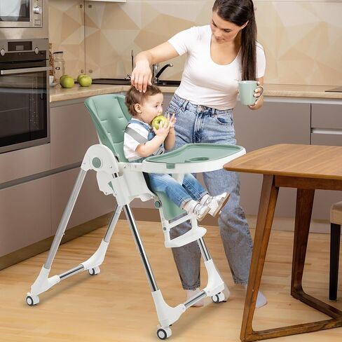 Baby High Chair, Baby High Chair Portable with 4 Wheels& Adjustable Backrest Footrest Tray Positions Seat Heights, Removable Dishwasher Meal Tray, and Foldable High Chair for Babies and Toddler in Saudi Arabia