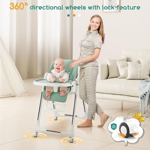 Baby High Chair, Baby High Chair Portable with 4 Wheels& Adjustable Backrest Footrest Tray Positions Seat Heights, Removable Dishwasher Meal Tray, and Foldable High Chair for Babies and Toddler in Saudi Arabia