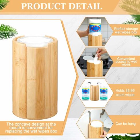 Bamboo Wipes Dispenser Container, Disinfectant Wipes Container Wall Mounted Disinfectant Wipes Holder Decorative Bamboo Kitchen Organizer for Bathroom Office Classroom Countertop Home in Kuwait