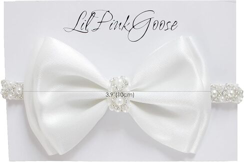 0-12 Newborn Baby Baptism Pearl Headband with Bow in WHITE Christening Headband with Satin Bow, Pearl Rhinestone Band (Champagne(0-3Months), 0-3Months) in Kuwait