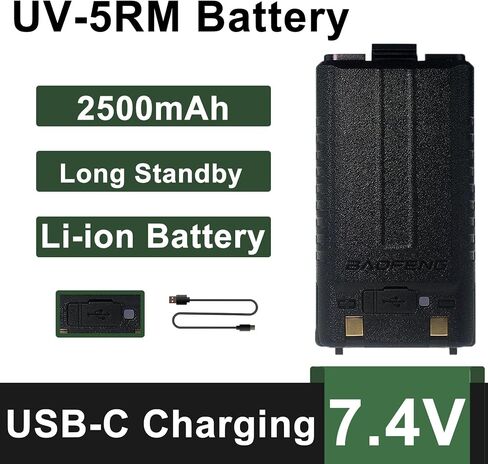 BAOFENG 2 حزمة UV-5RM بطارية 2500 مللي أمبير في الساعة تكبير السعة لراديو UV-5RH اتجاهين راديو USB-C شحن 7.4 فولت BL-5RH استبدال بطارية ليثيوم أيون GM-5RH ملحقات جهاز الاتصال اللاسلكي in Saudi Arabia