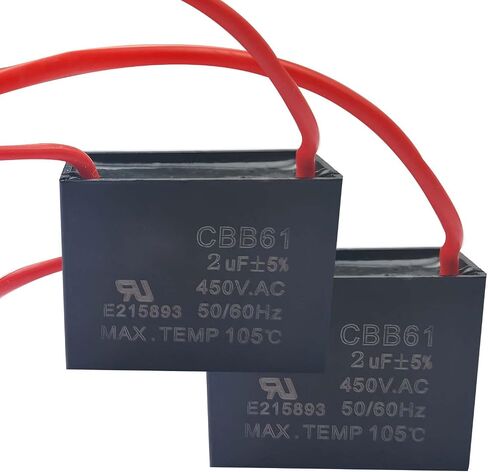 CBB61 Ceiling Fan Capacitor 2 Wire 2uf Compatible with 400/350/300/250VAC Fan Capacitor 50/60Hz CBB61-2uf（2 Pack） in Saudi Arabia