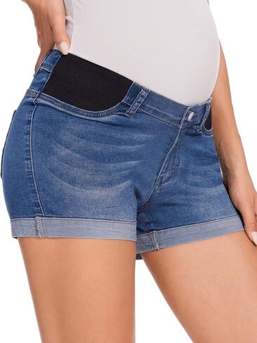 fitglam Women's Maternity Jean Shorts Under Belly Maternity Lounge Denim Shorts Pregnancy Comfy Clothes with Elastic Panel in Saudi Arabia