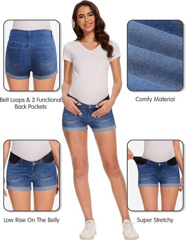 fitglam Women's Maternity Jean Shorts Under Belly Maternity Lounge Denim Shorts Pregnancy Comfy Clothes with Elastic Panel in Saudi Arabia