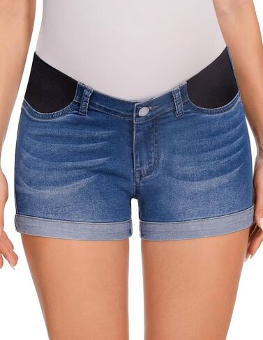 fitglam Women's Maternity Jean Shorts Under Belly Maternity Lounge Denim Shorts Pregnancy Comfy Clothes with Elastic Panel in Saudi Arabia