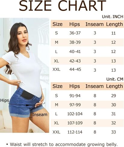 fitglam Women's Maternity Jean Shorts Under Belly Maternity Lounge Denim Shorts Pregnancy Comfy Clothes with Elastic Panel in Saudi Arabia