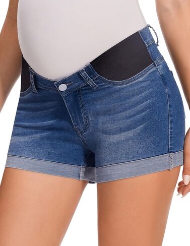 fitglam Women's Maternity Jean Shorts Under Belly Maternity Lounge Denim Shorts Pregnancy Comfy Clothes with Elastic Panel in Saudi Arabia