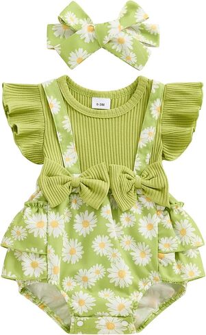 Afunbaby Baby Girl Clothes 3 6 9 12 18 Months Newborn Ruffle Butt Onesie Romper Daisy Overalls Jumpsuit Summer Outfit in Saudi Arabia