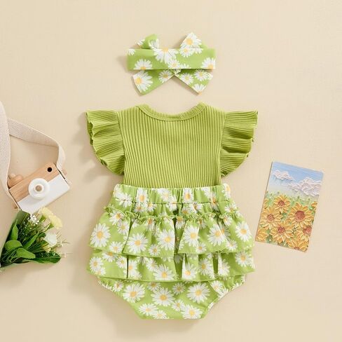 Afunbaby Baby Girl Clothes 3 6 9 12 18 Months Newborn Ruffle Butt Onesie Romper Daisy Overalls Jumpsuit Summer Outfit in Saudi Arabia