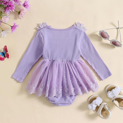 Hoanselay Newborn Infant Baby Girl Romper Dress Outfit Floral Lace Tulle Bodysuit One Piece Jumpsuit Fall Winter Clothes in Saudi Arabia