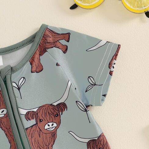 الغربية طفلة الصبي الزي البقرة طباعة الرمز البريدي رومبير قصيرة الأكمام Crewneck بذلة الصيف قطعة واحدة الملابس in Kuwait