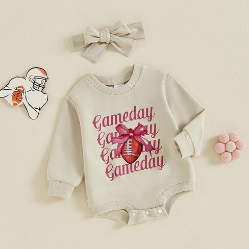 BemeyourBBs Newborn Baby Girl Football Outfit Bubble Romper Fall Clothes | Baby Football Outfit, Baby Sweatshirt Romper for Game Day, Daily, Watching Football Matches with Mom Dad, Cheerleaders Outfit in Saudi Arabia