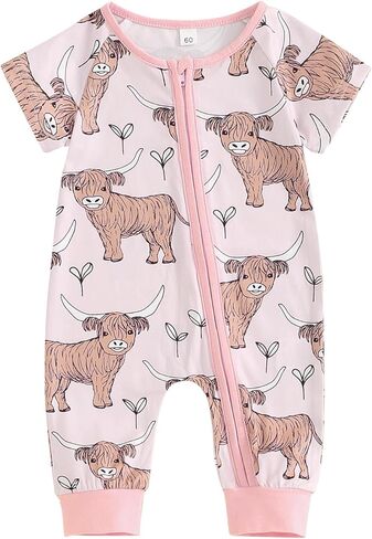 الغربية طفلة الصبي الزي البقرة طباعة الرمز البريدي رومبير قصيرة الأكمام Crewneck بذلة الصيف قطعة واحدة الملابس in Saudi Arabia