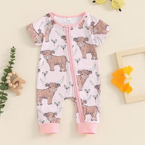 الغربية طفلة الصبي الزي البقرة طباعة الرمز البريدي رومبير قصيرة الأكمام Crewneck بذلة الصيف قطعة واحدة الملابس in Saudi Arabia