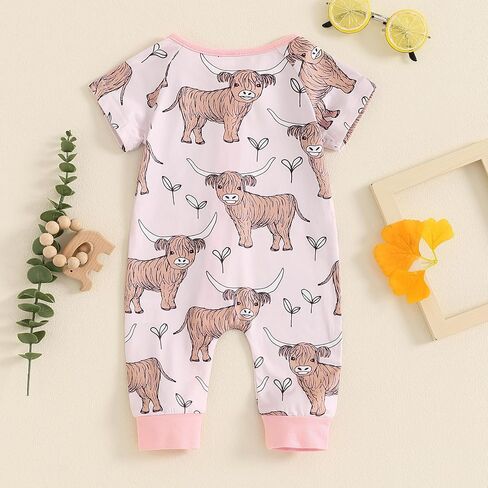 الغربية طفلة الصبي الزي البقرة طباعة الرمز البريدي رومبير قصيرة الأكمام Crewneck بذلة الصيف قطعة واحدة الملابس in Saudi Arabia