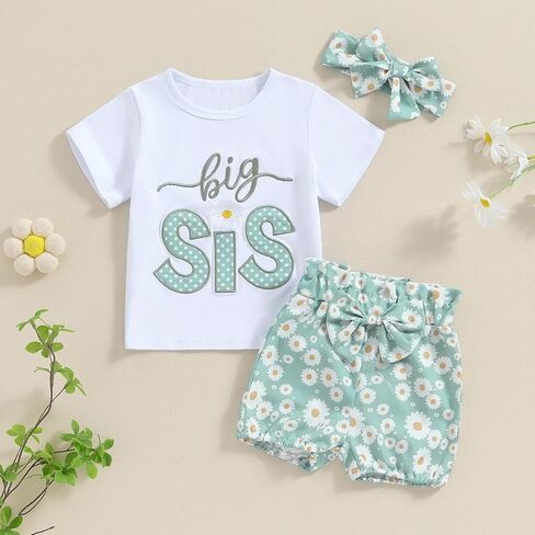 GOOCHEER Big Sister Little Sister Matching Outfits Toddler Baby Girl Romper Shirt Top Daisy Shorts Set Summer Clothes in Saudi Arabia