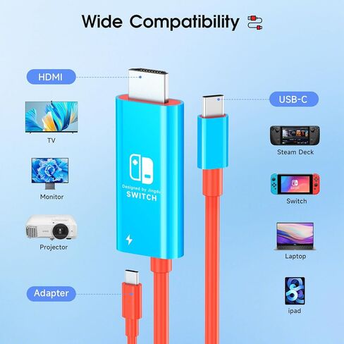 Portable SwitchConnectPro for Nintendo Switch, 2m USB-C to HDMI Cable, Compact GaN Charger, Charging Cable, Ultimate Travel Companion for NS/OLED Console, Blue in Saudi Arabia