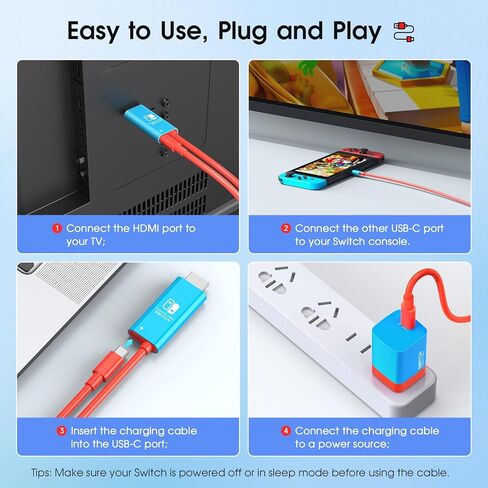 Portable SwitchConnectPro for Nintendo Switch, 2m USB-C to HDMI Cable, Compact GaN Charger, Charging Cable, Ultimate Travel Companion for NS/OLED Console, Blue in Saudi Arabia