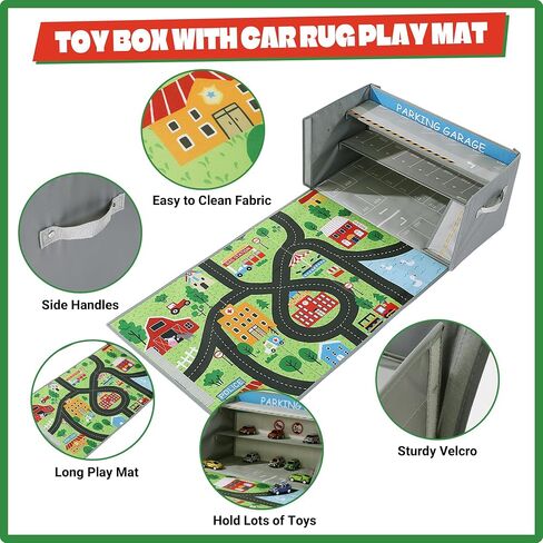 hombys مرآب للسيارات لعبة مع حصيرة اللعب، لعبة مرآب السيارات مع حصيرة السيارة للأطفال لعبة السيارات، لعبة قابلة للطي تخزين صندوق تخزين السيارة، لعبة رمادية مرآب السيارات مع سجاد سيارة لعبة، صغير (غير المدرجة السيارات) in Saudi Arabia