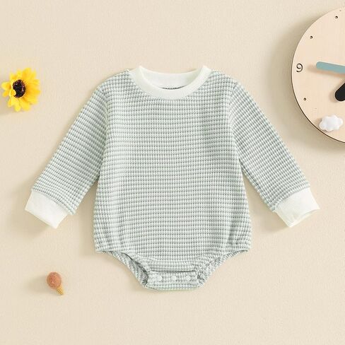 VISGOGO Unisex Baby Boy Girl Romper Waffle Newborn Infant Onesie Clothes Long Sleeve Bubble Oversized Romper Bodysuit Top in Saudi Arabia