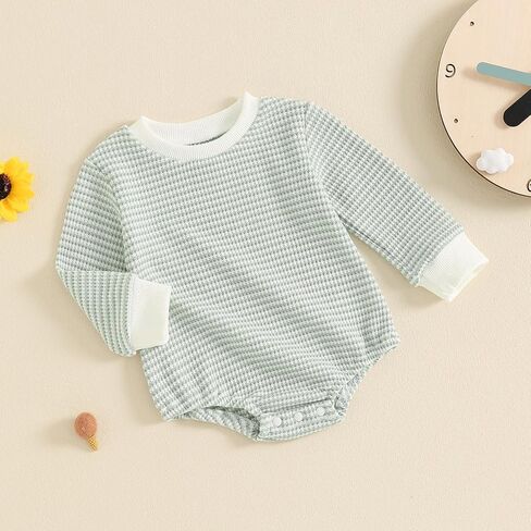 VISGOGO Unisex Baby Boy Girl Romper Waffle Newborn Infant Onesie Clothes Long Sleeve Bubble Oversized Romper Bodysuit Top in Saudi Arabia