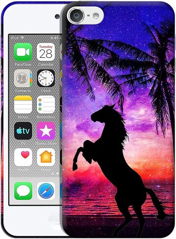 Glisten - iPod Touch 7th / 6th / 5th Generation Case - Horse Plam Beach Sunset Printed Slim & Cute Plastic Hard Snap on Protective Designer Back Case/Cover for iPod Touch 7/6 / 5. White in Kuwait