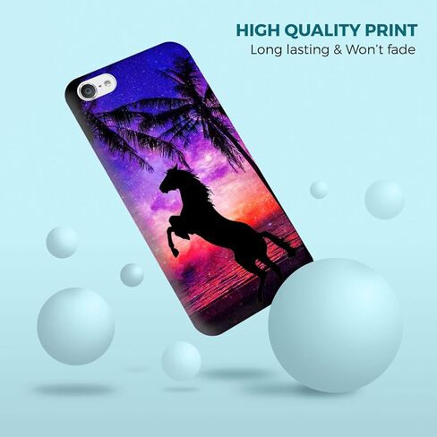 Glisten - iPod Touch 7th / 6th / 5th Generation Case - Horse Plam Beach Sunset Printed Slim & Cute Plastic Hard Snap on Protective Designer Back Case/Cover for iPod Touch 7/6 / 5. White in Kuwait