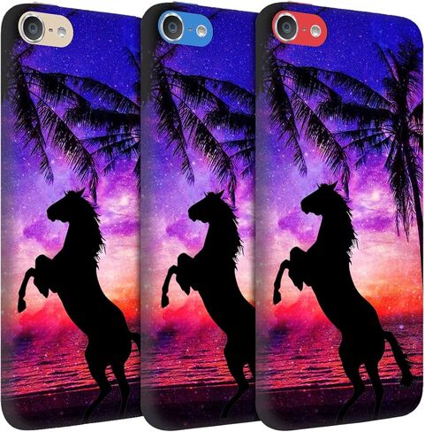 Glisten - iPod Touch 7th / 6th / 5th Generation Case - Horse Plam Beach Sunset Printed Slim & Cute Plastic Hard Snap on Protective Designer Back Case/Cover for iPod Touch 7/6 / 5. White in Kuwait