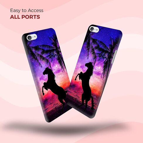Glisten - iPod Touch 7th / 6th / 5th Generation Case - Horse Plam Beach Sunset Printed Slim & Cute Plastic Hard Snap on Protective Designer Back Case/Cover for iPod Touch 7/6 / 5. White in Kuwait